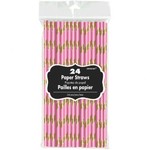 Pink and Gold Stripped Paper Straws- 24pk