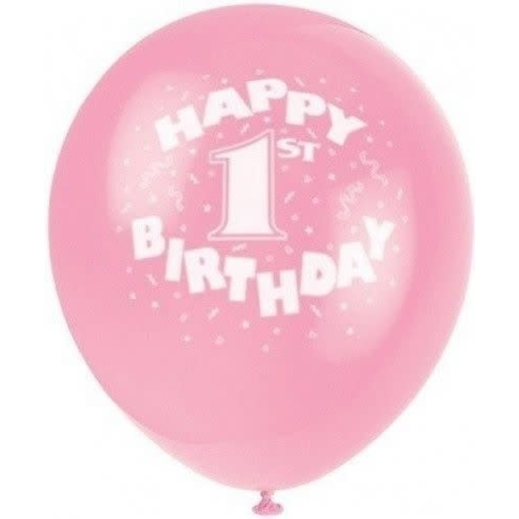Balloons-Latex-1st Birthday Pink- 8pk-12"