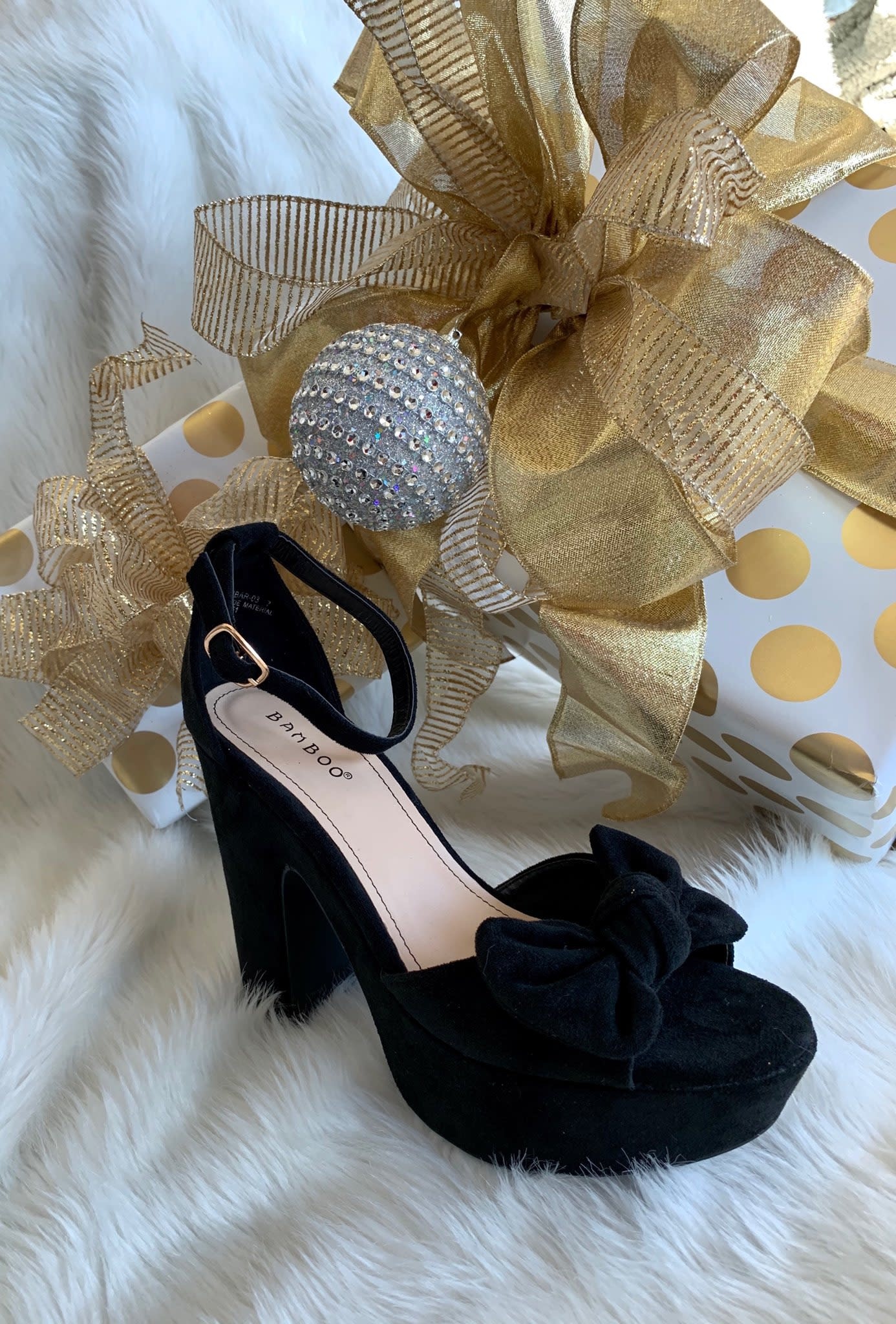 Black Bow Tie Peep Toe Heeled Sandals 