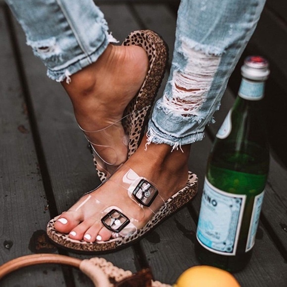 leopard clear sandals