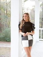 Color Block Vegan Leather Skirt
