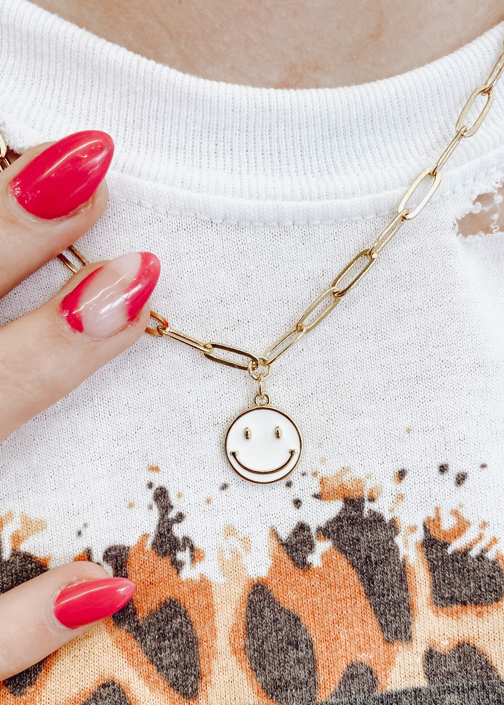 Paperclip Chain Smiley Necklace