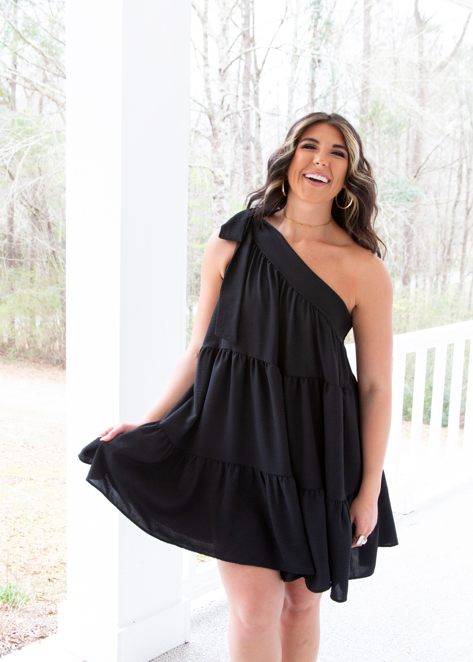 One Shoulder Tiered Silhouette Dress