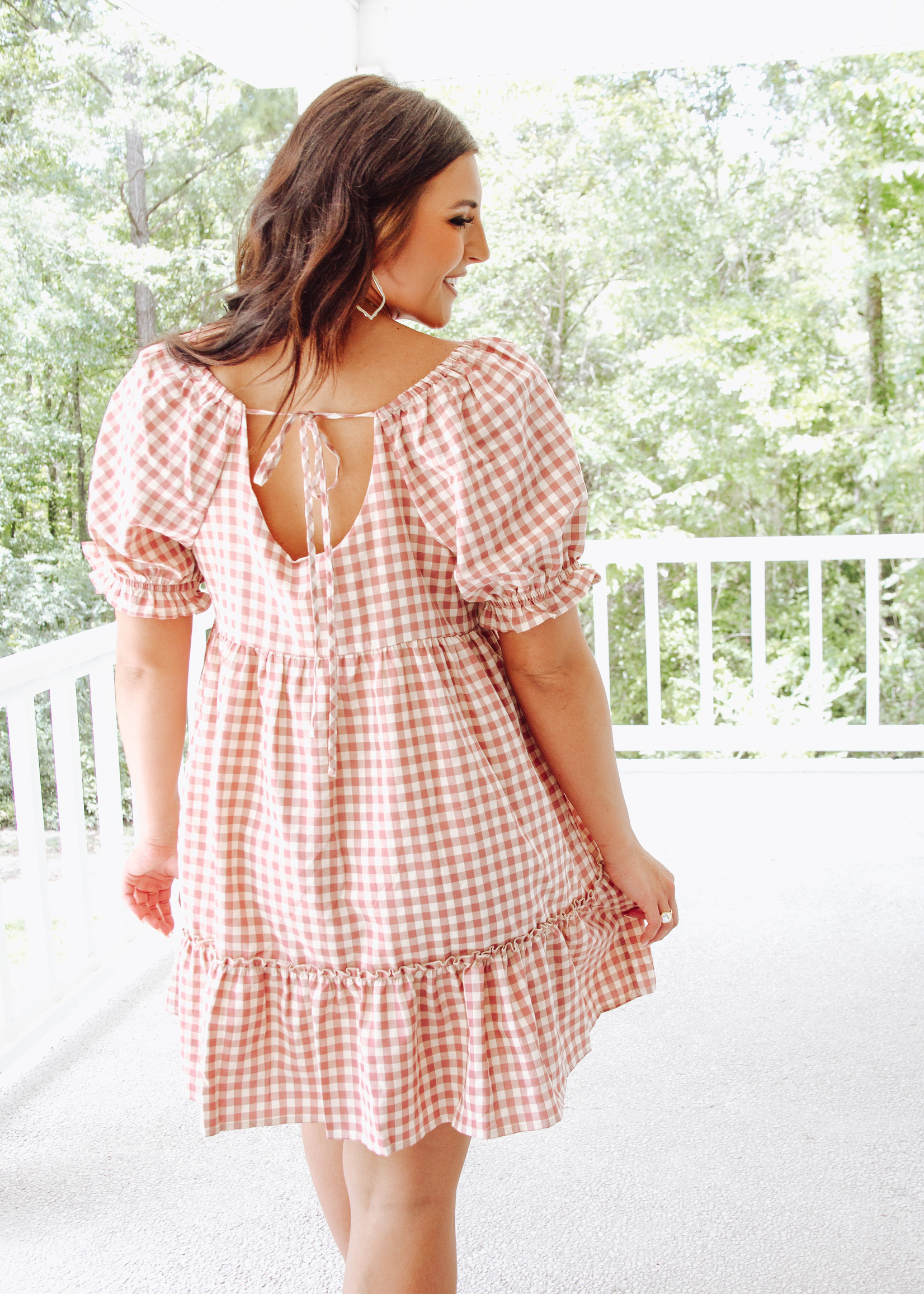 In the Breeze Gingham Smocked Puff Sleeve Dress