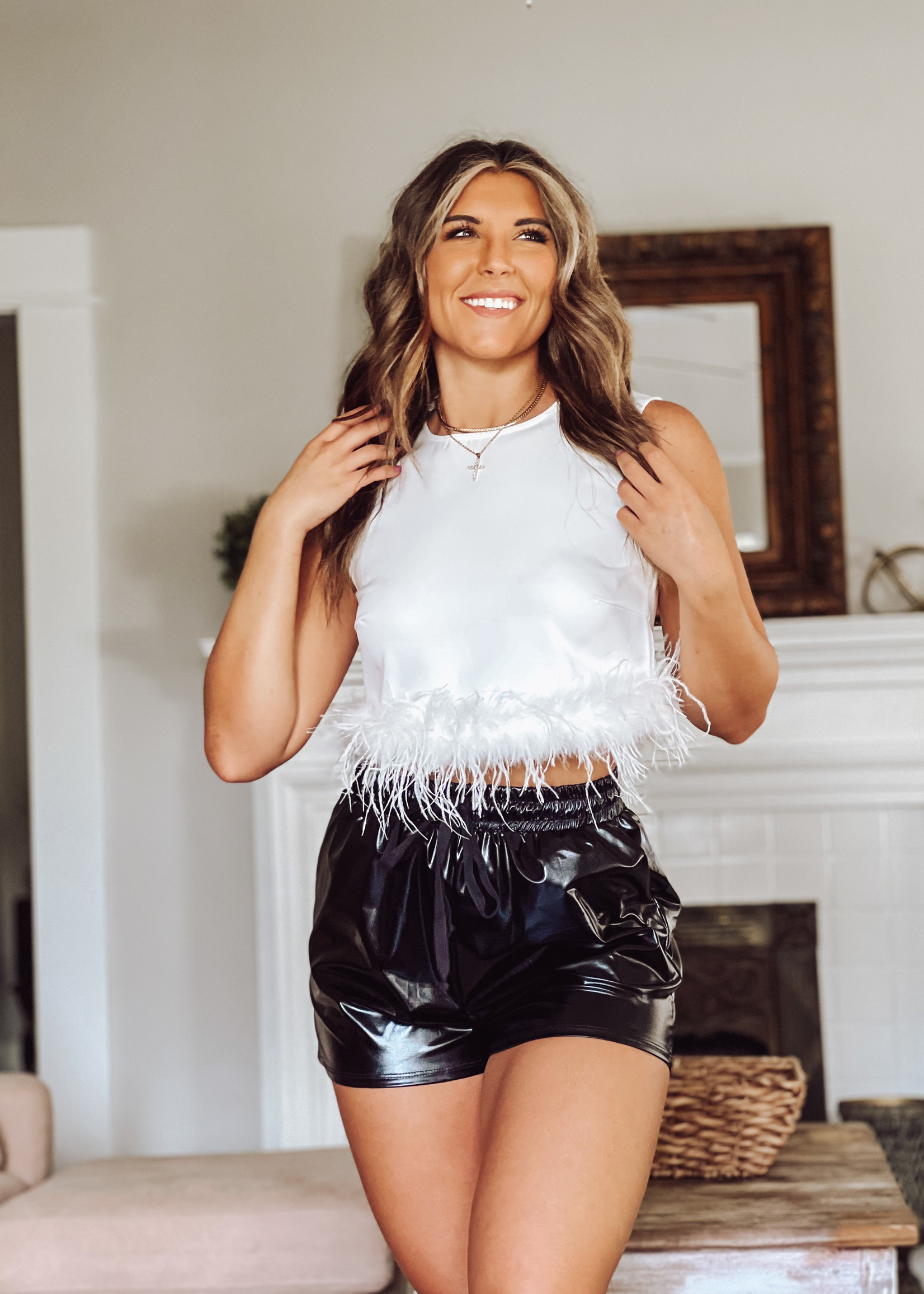 Made For A Party Feather Trim Top