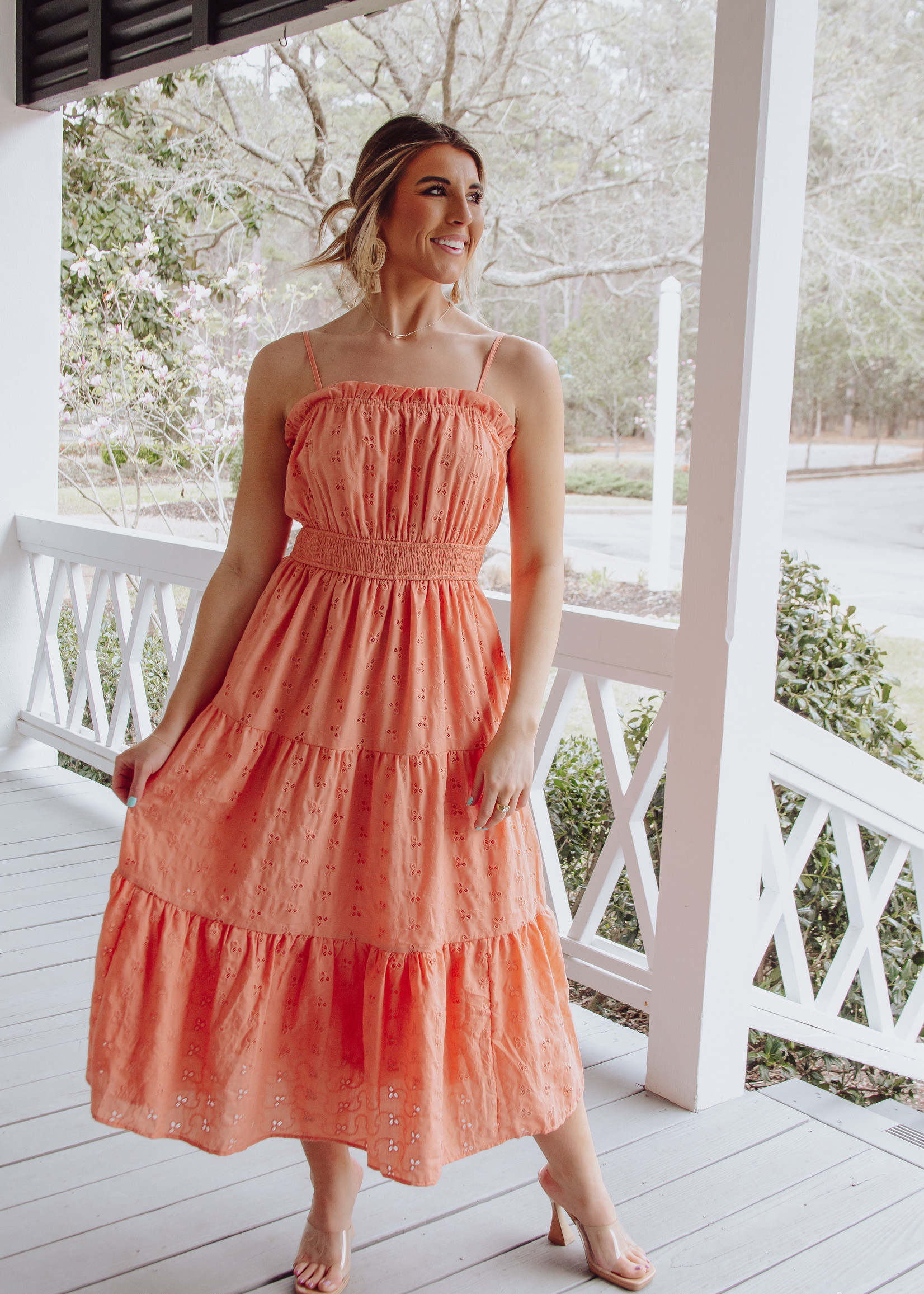 Peachy Keen Smocked Midi Dress
