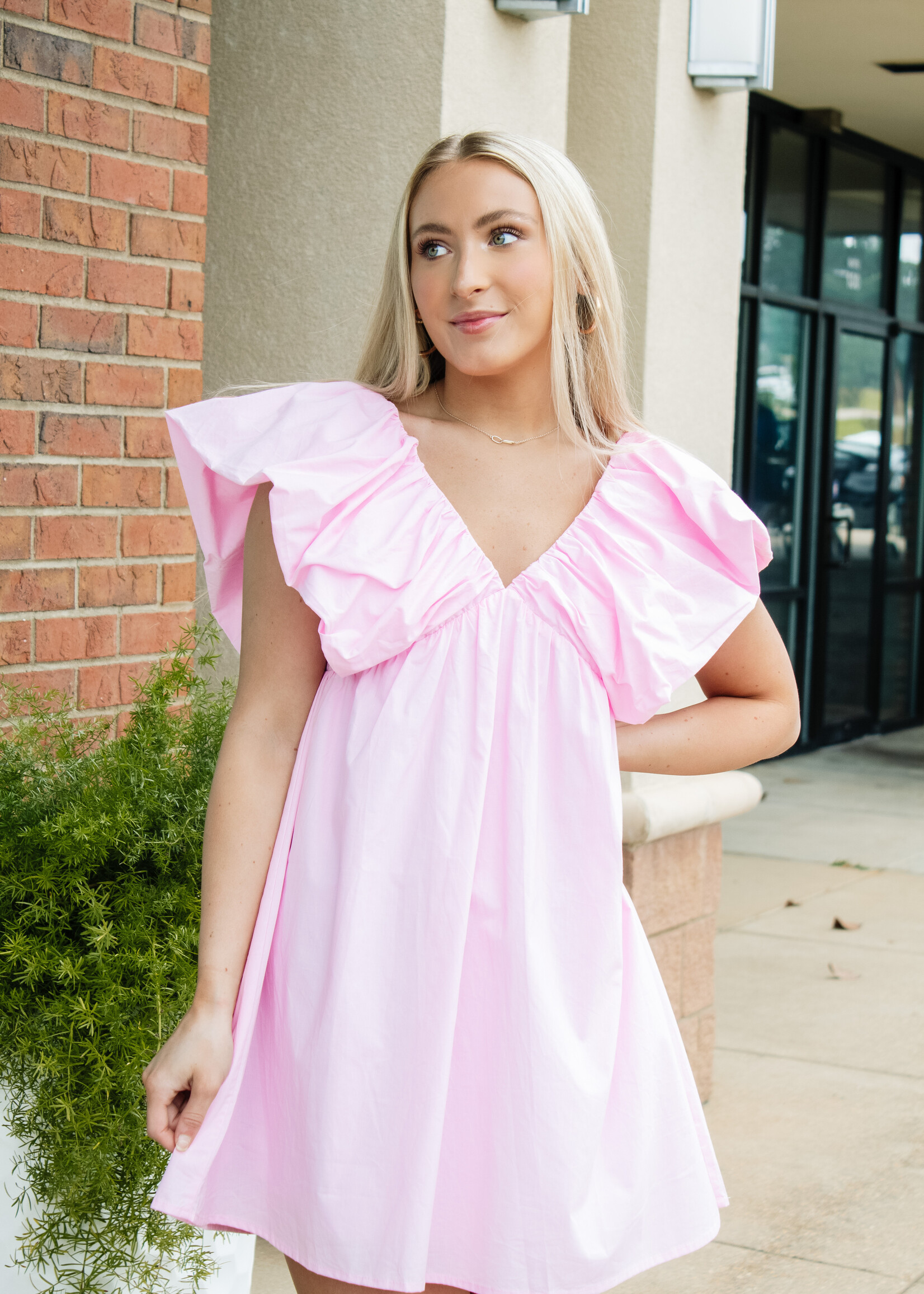 Cute Pink V Neck Babydoll Dress  White slip dress, Babydoll dress, Dresses  with sleeves