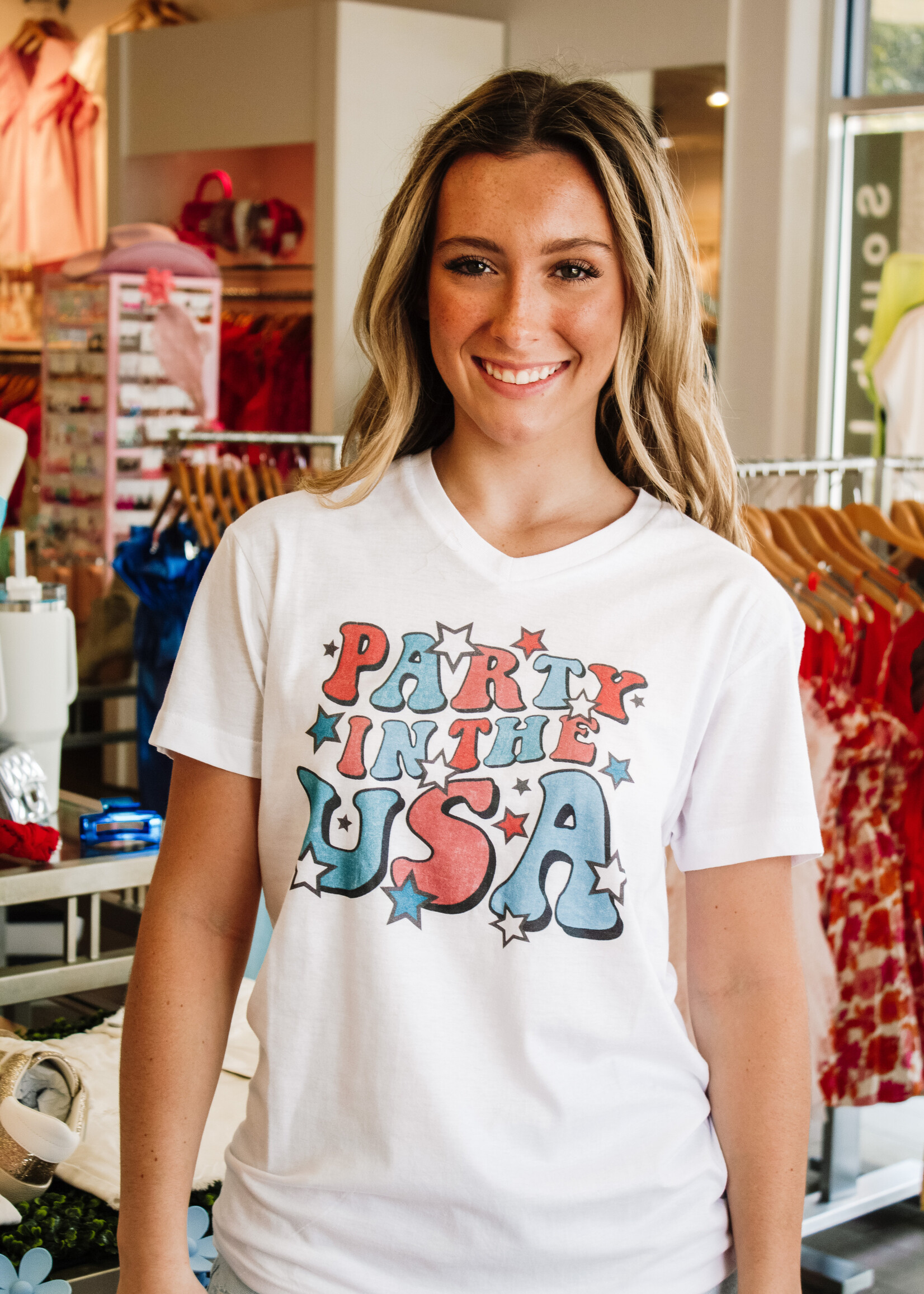 Party In The USA Bubble Letter Tee Fig Boutique