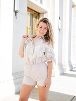 Picking Up Pieces Washed Romper w/ Sequin Fringe
