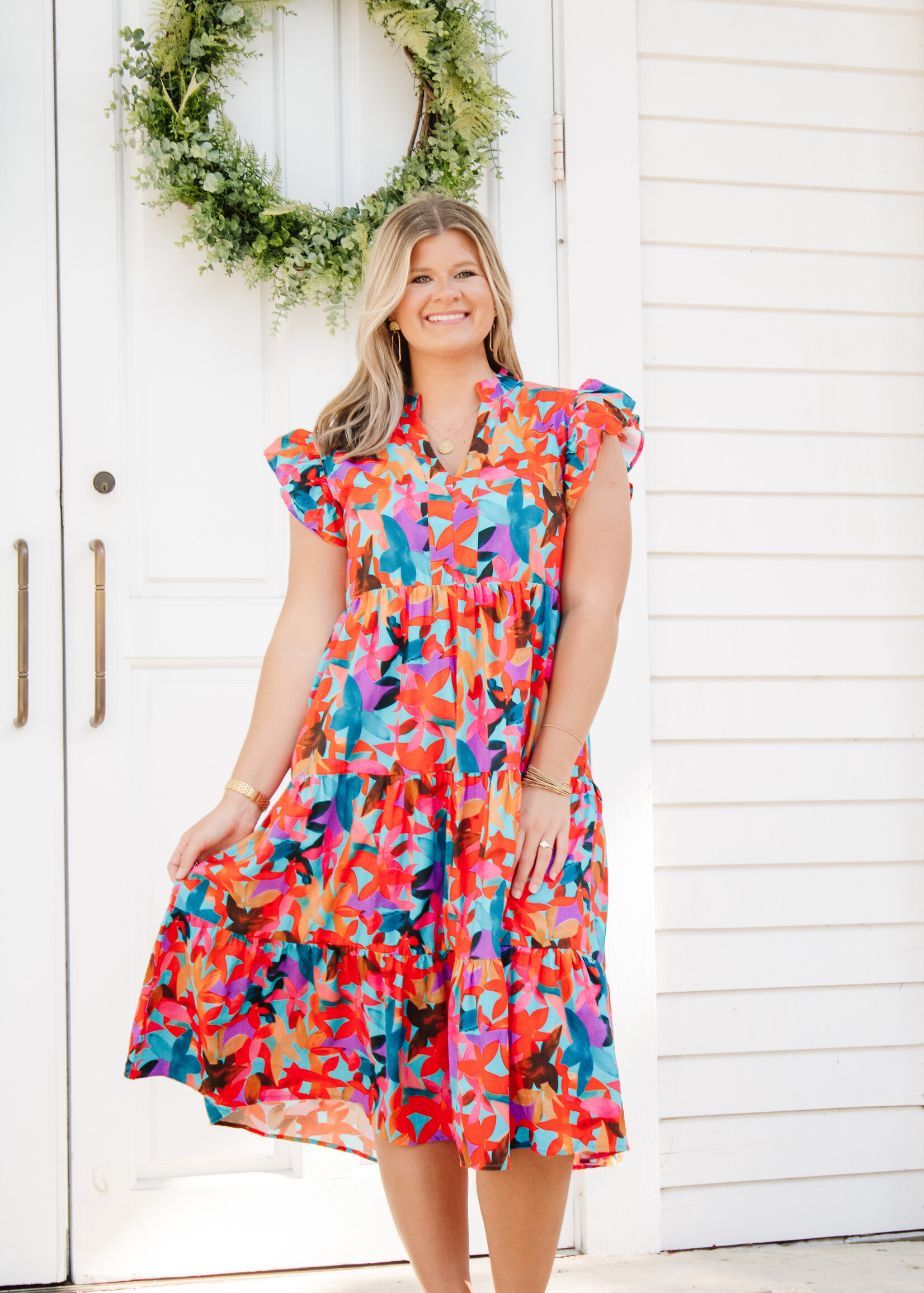 Secret Garden Tiered Ruffle Midi Dress