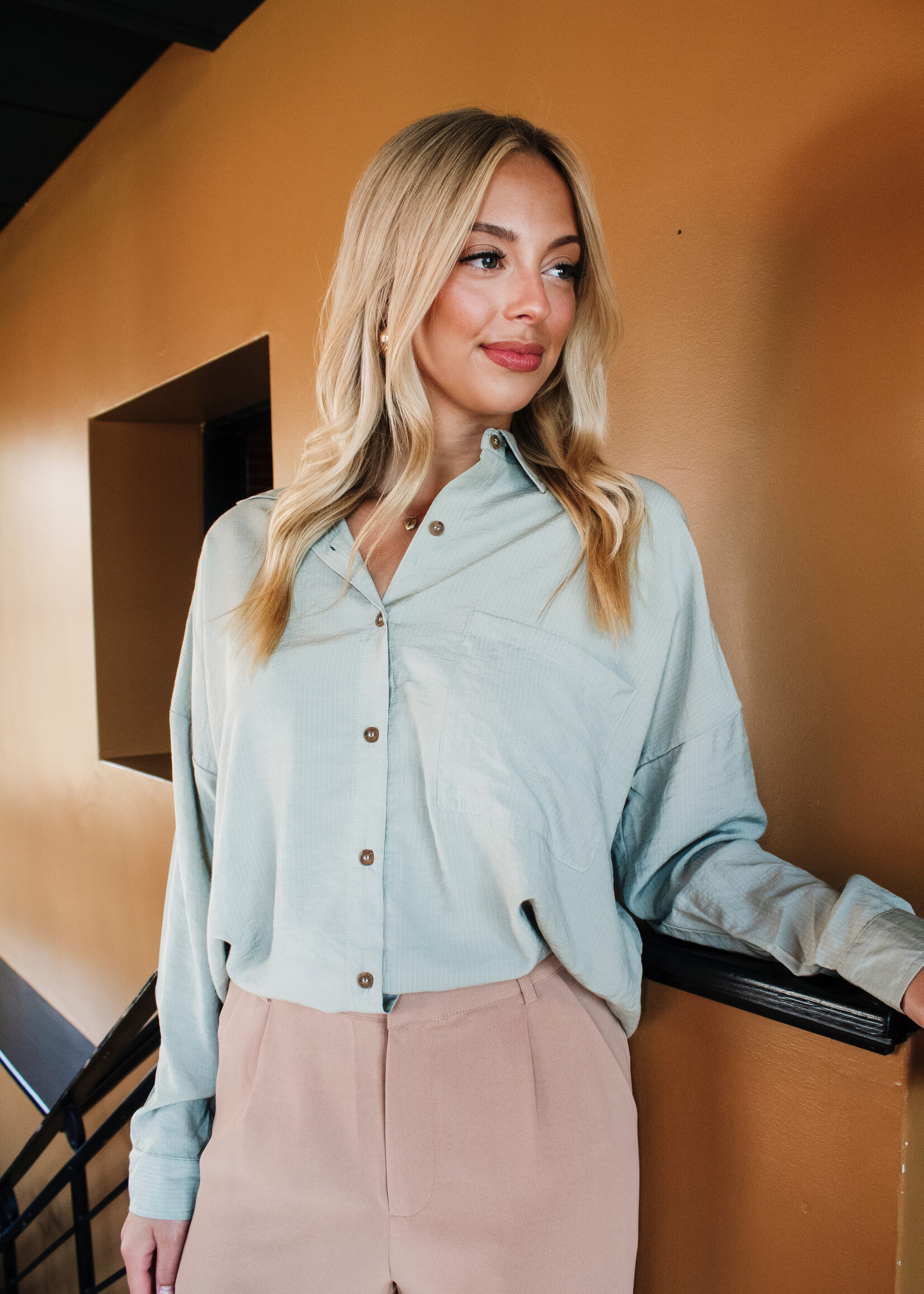 On Your Journey Collared Button Down LS Top