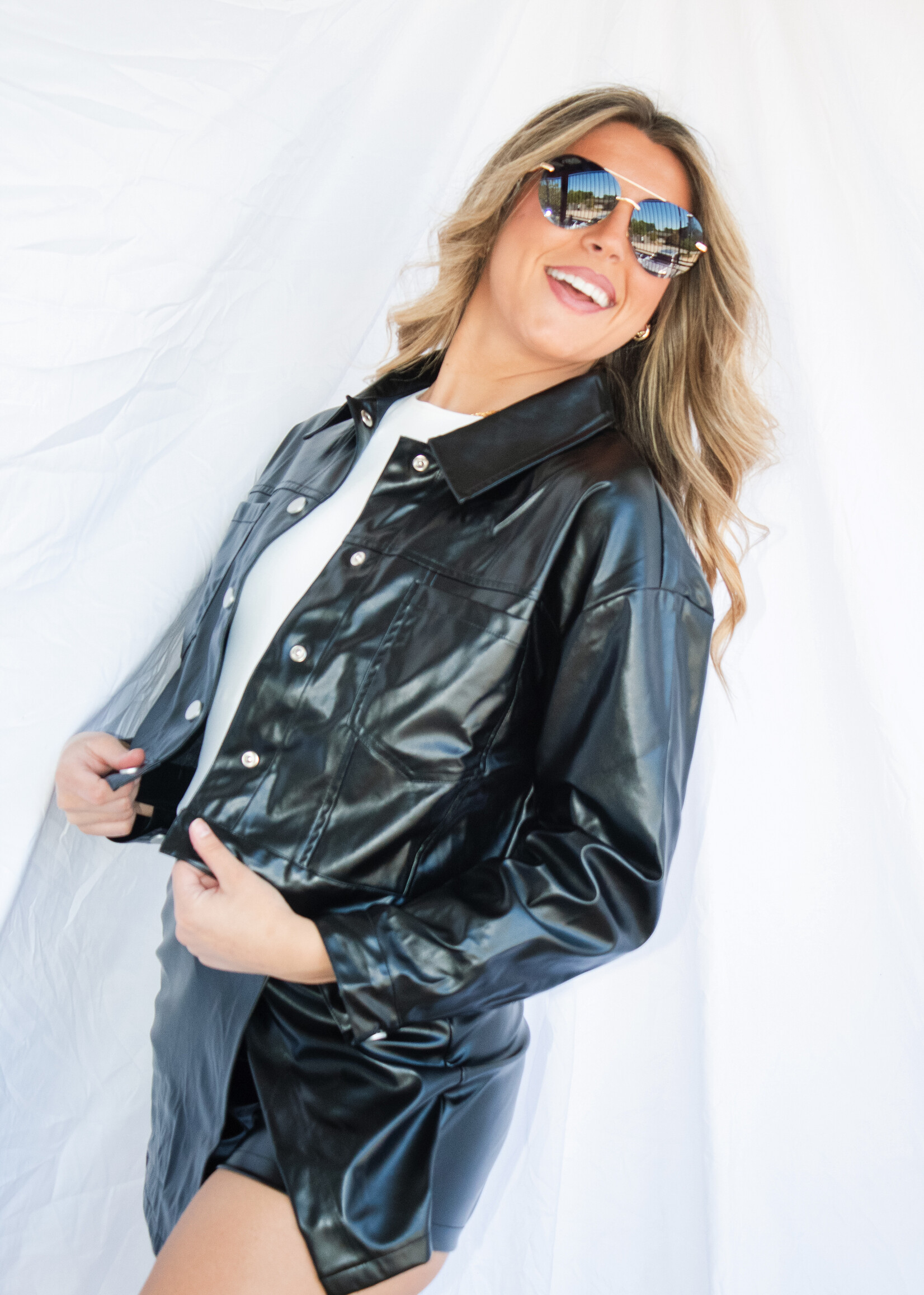 Reaching for Something Boxy Pleather Button Down Jacket