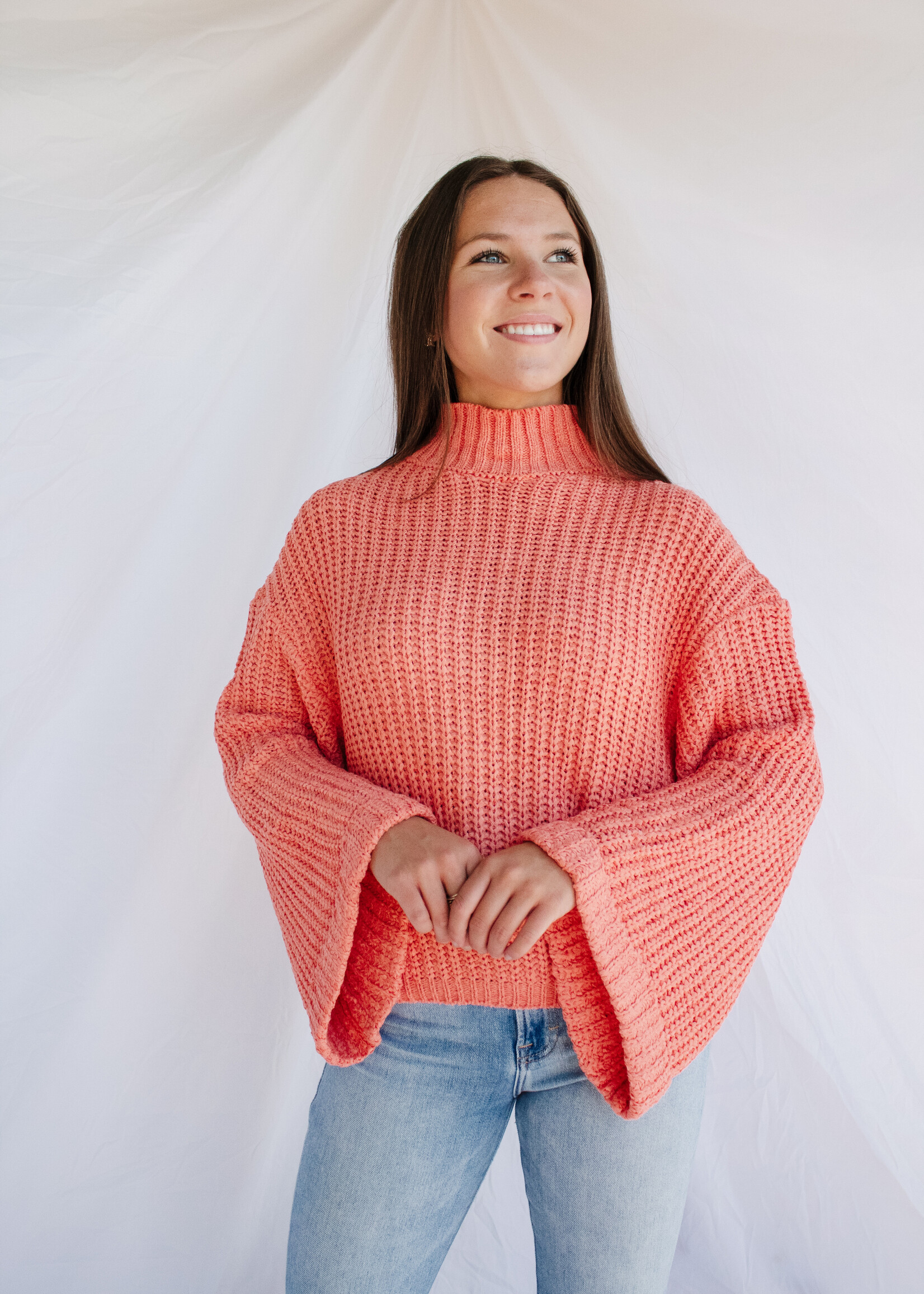 Pumpkin Season Wide Sleeve Mock Neck Knit Sweater - Women's Boutique  Clothing & Trendy Fashion