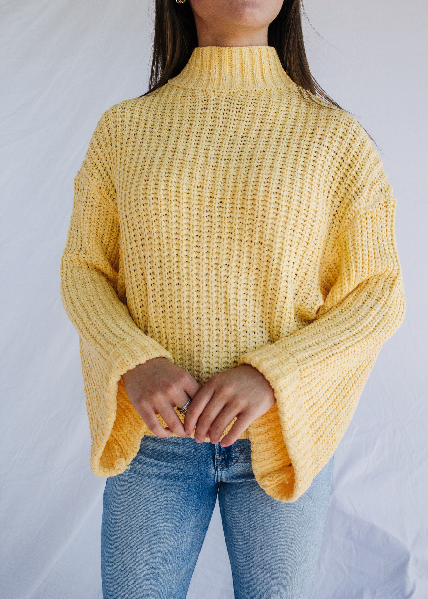 Pumpkin Season Wide Sleeve Mock Neck Knit Sweater