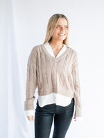 Major Model Layered V Neck Cable Knit Sweater