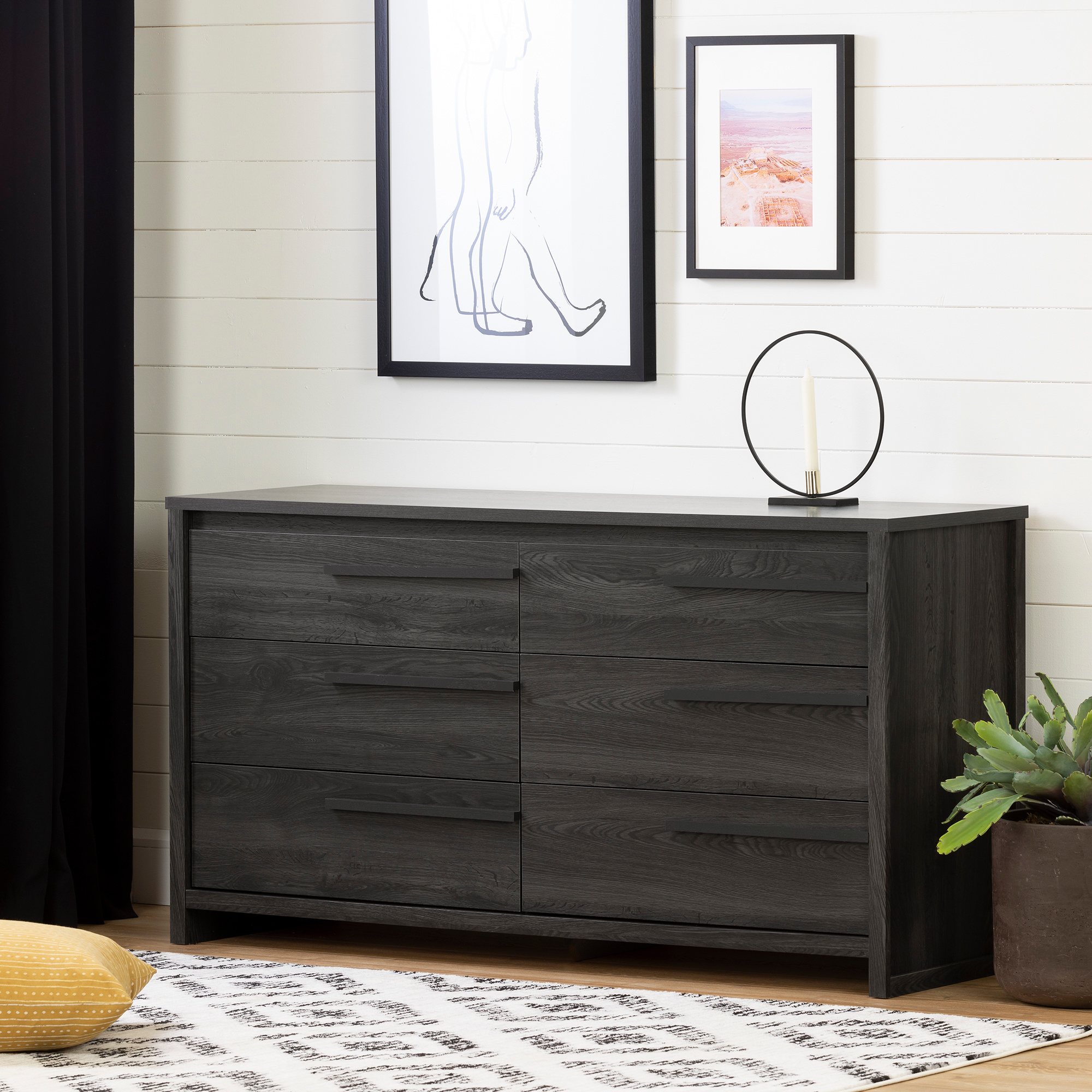 South Shore Lensky 6 Drawer Double Dresser Gray Oak M2go