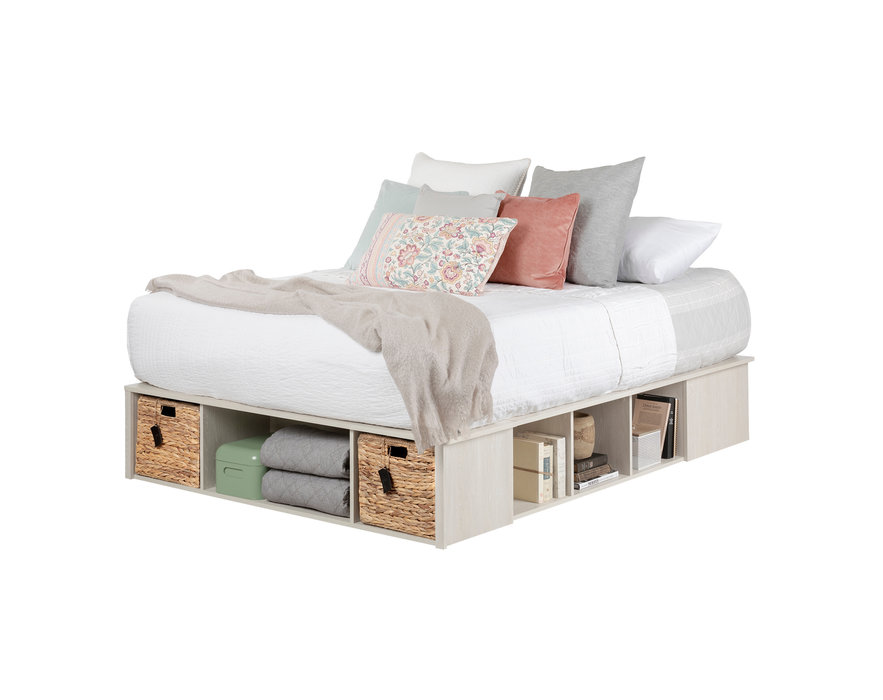 South S Lilak Queen Size Storage Bed 60 With Baskets Winter Oak And Rattan M2go Lilak Queen Size Storage Bed, Lilak Storage Platform Bed Full