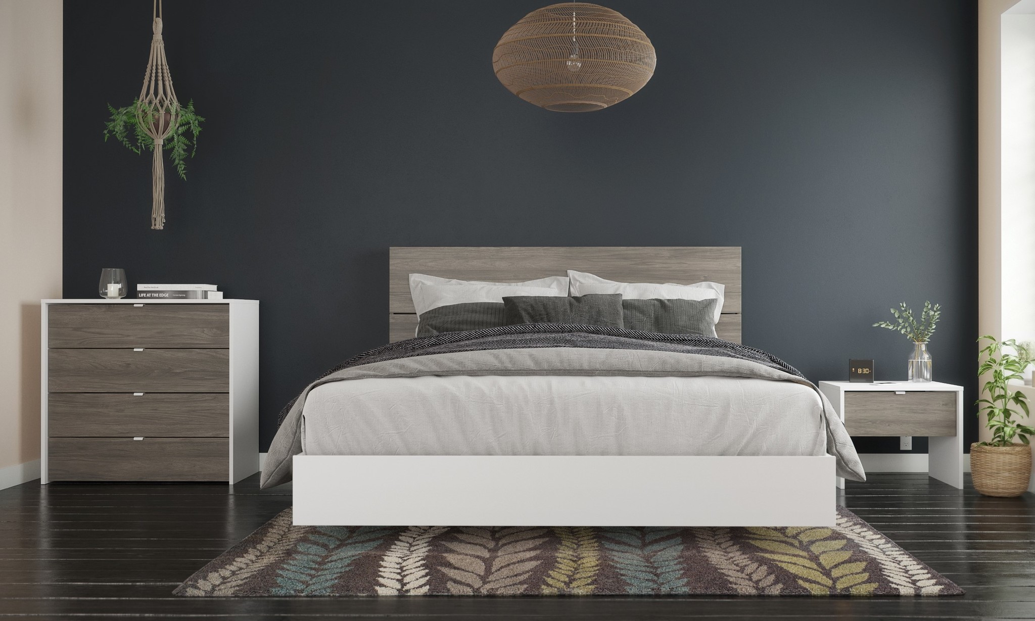Ensemble de chambre à coucher queen 4 pièces Canvas, Gris écorce et
