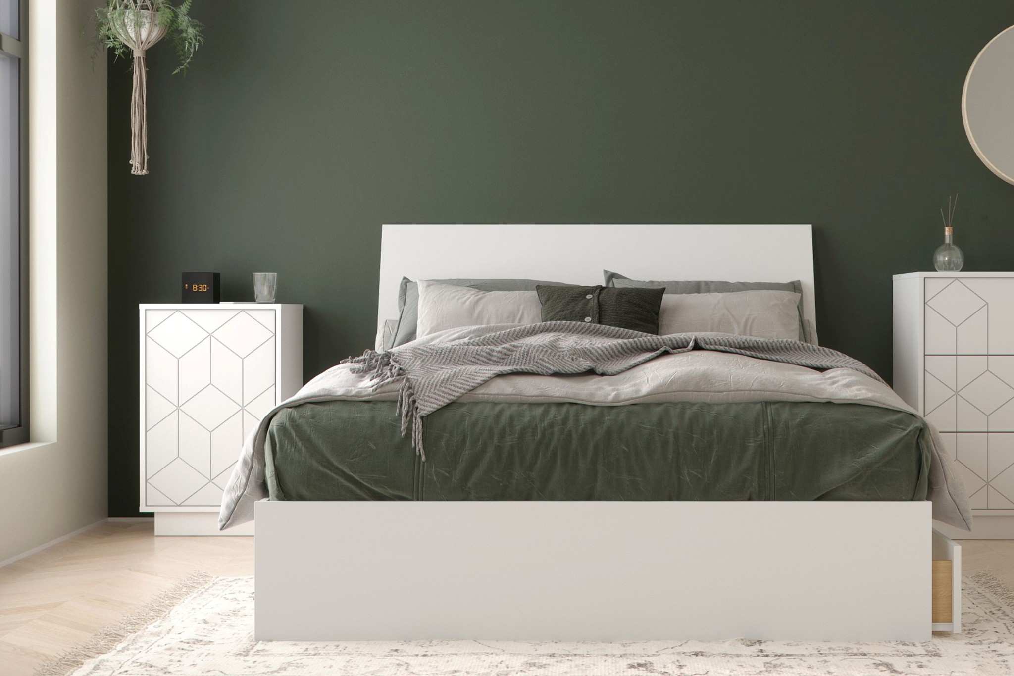 Ensemble de chambre à coucher double 3 pièces Ivory, Blanc - M2GO