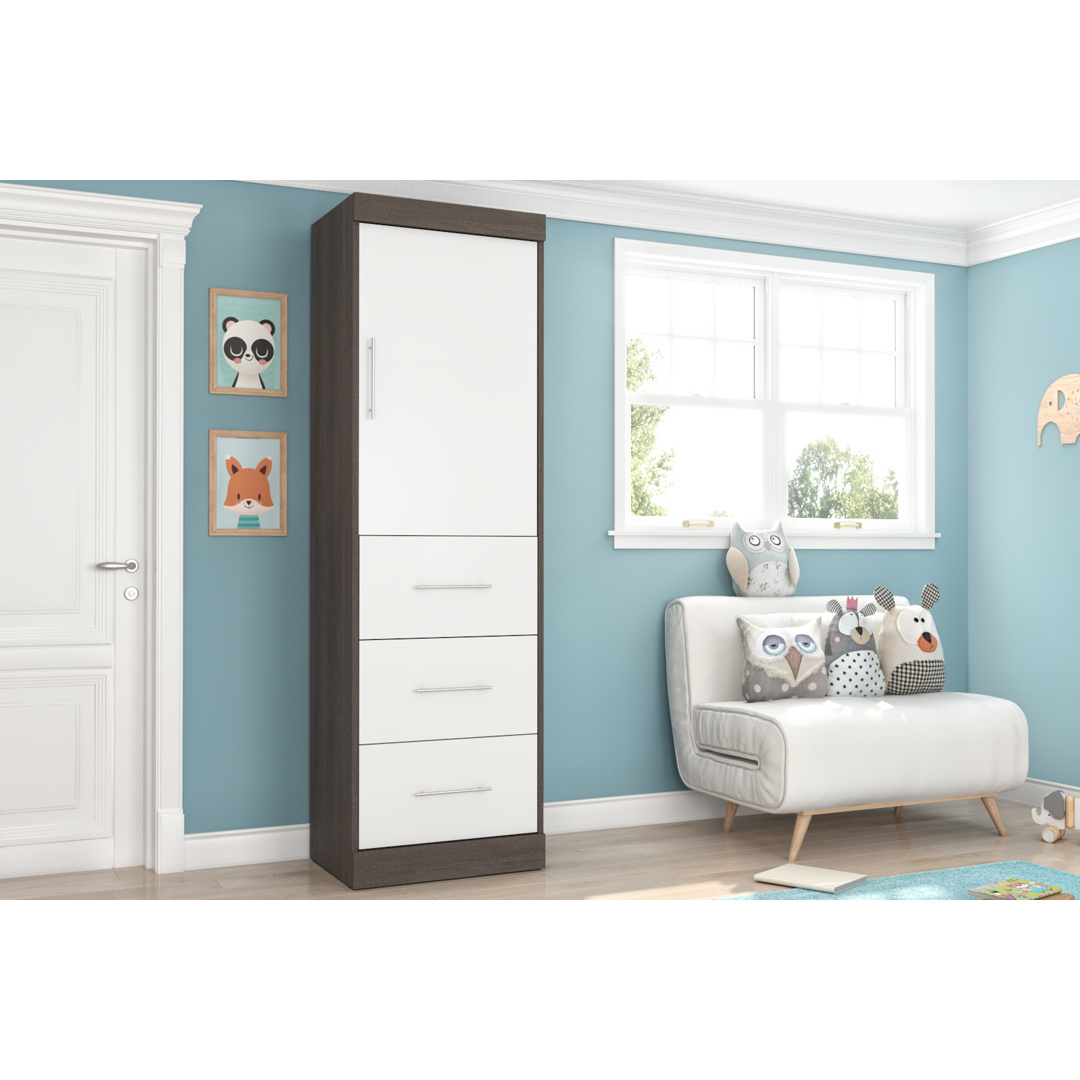 : 204x218x58 Nico avec Verre Penderie avec 2 Portes coulissantes E-MEUBLES Armoire L x H x P Blanc