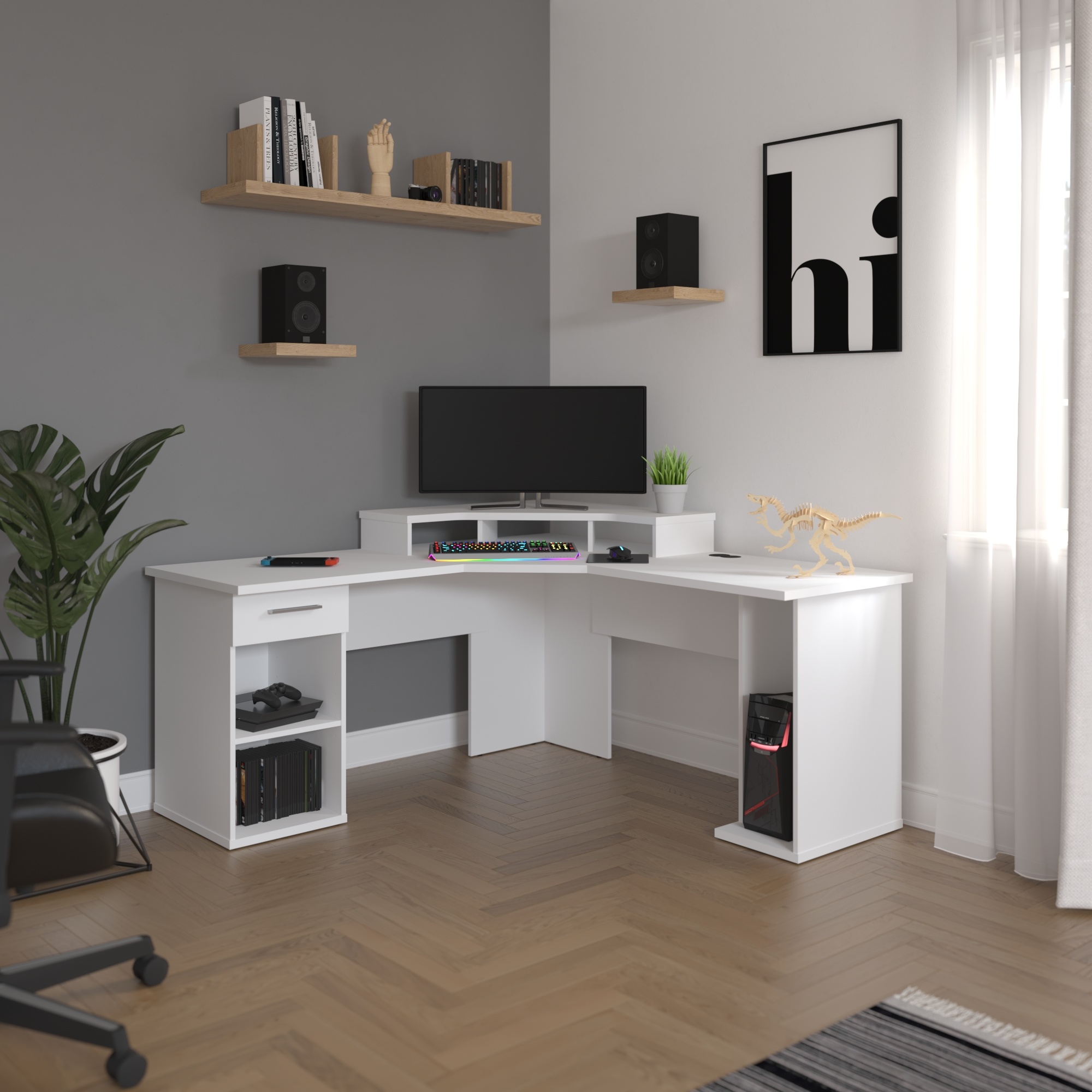 Bureau De Gamer En L Ou En Coin Blanc Collection Hampton M2go