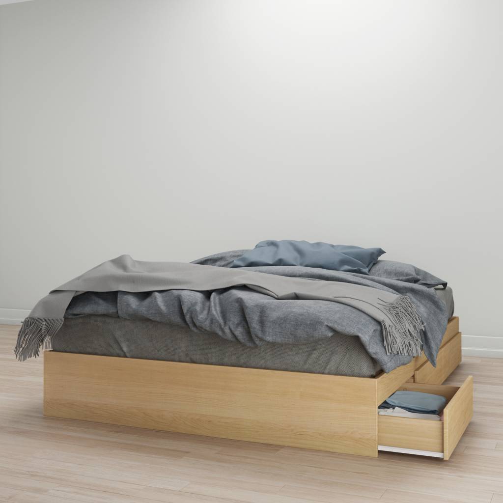 Nexera Nomad Queen Mates Bed 60 With 3 Drawers Natural Maple M2go