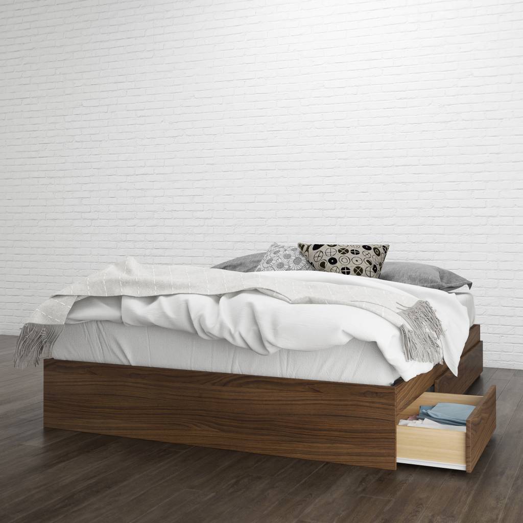 Queen Mates Bed 60 With 3 Drawers Walnut M2go