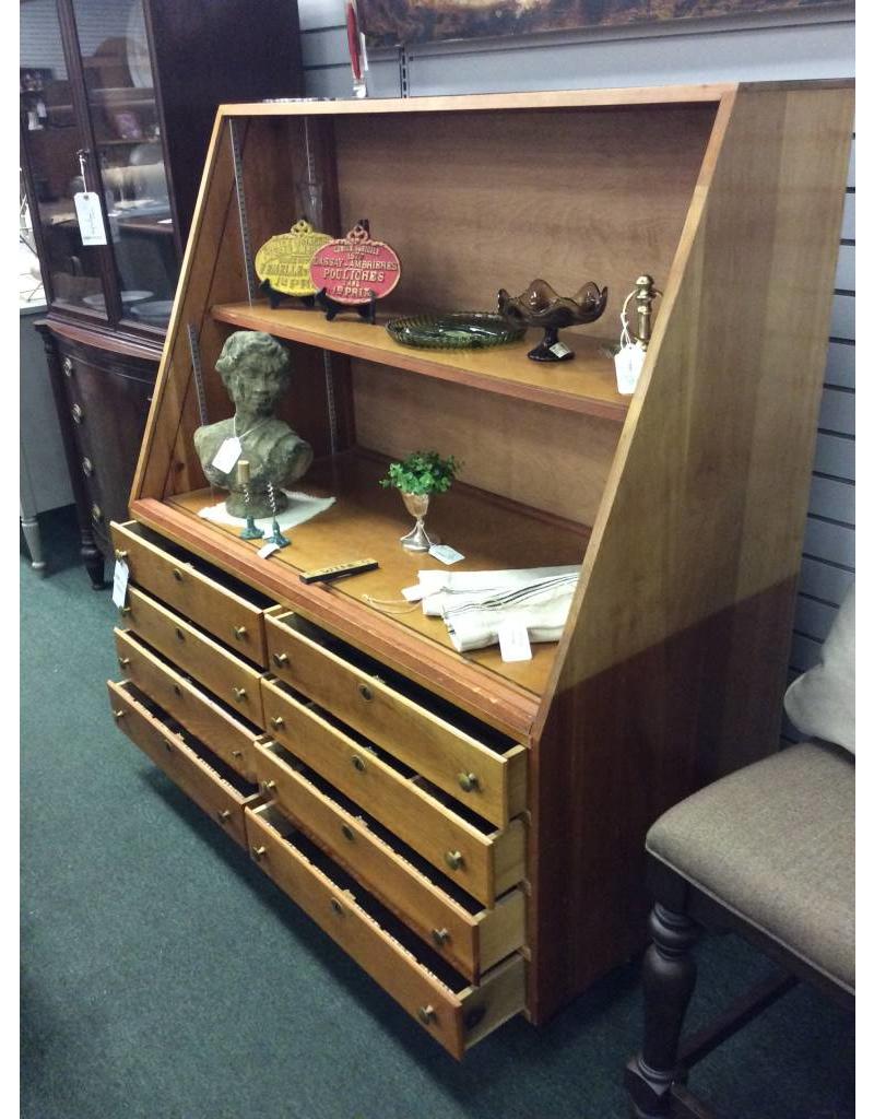 Wood Display Case w 8 Drawers and 3 Shelves