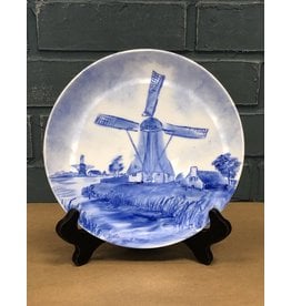 Flow Blue Painted Windmill Plate