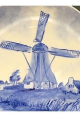 Flow Blue Painted Windmill Plate