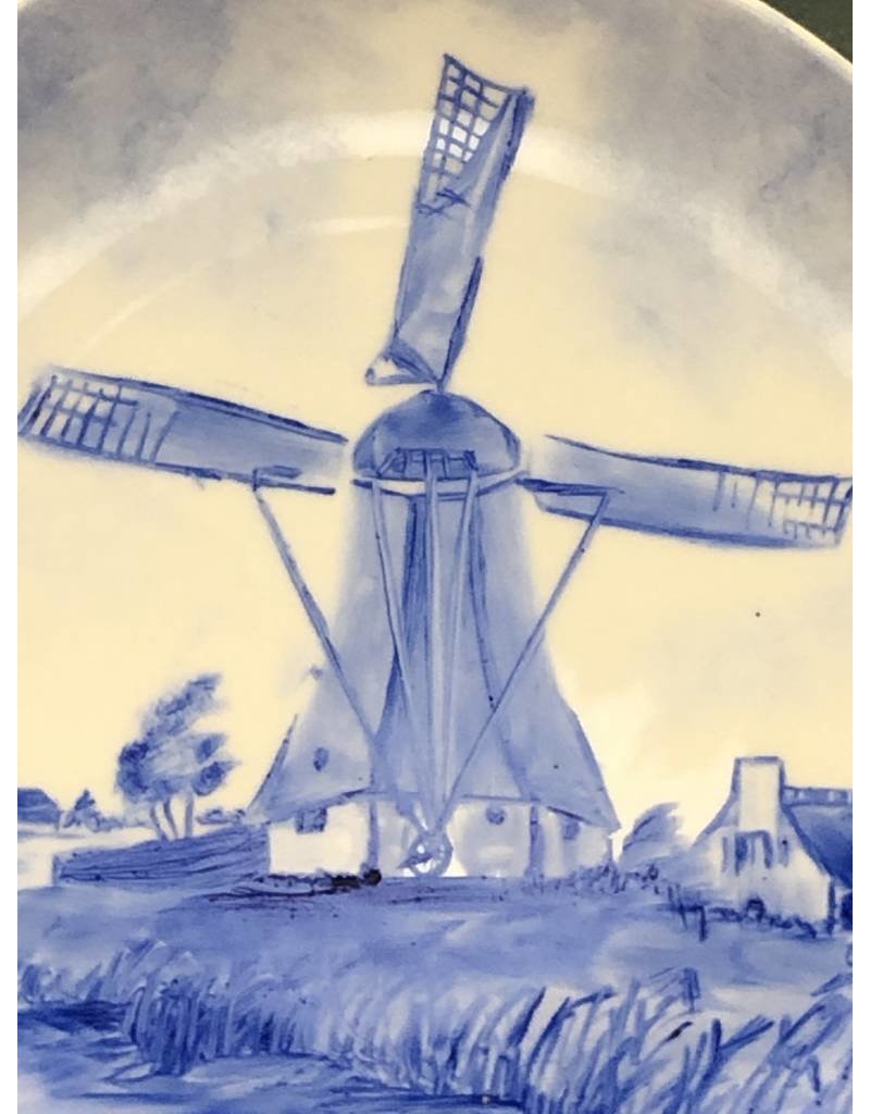 Flow Blue Painted Windmill Plate