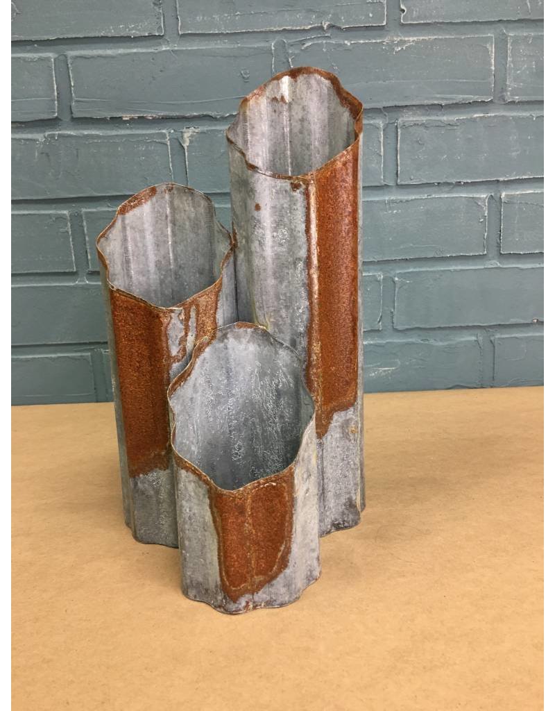 Three Tiered Galvanized Vase