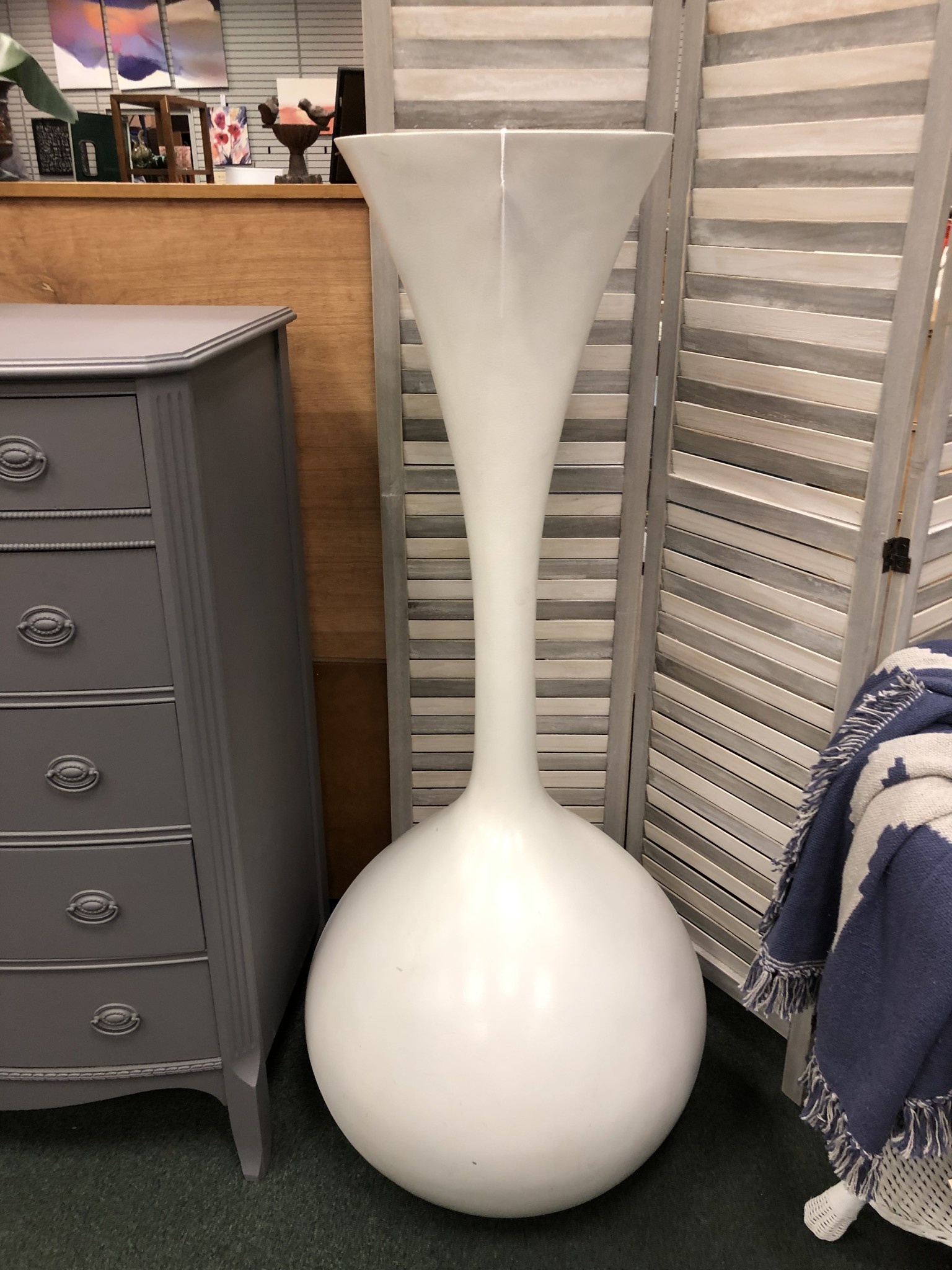 tall long neck white plastic floor vase