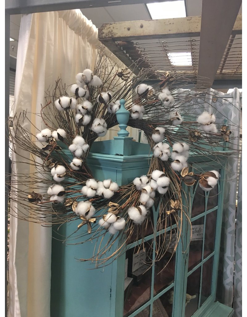 Cotton Branch Wreath 24"