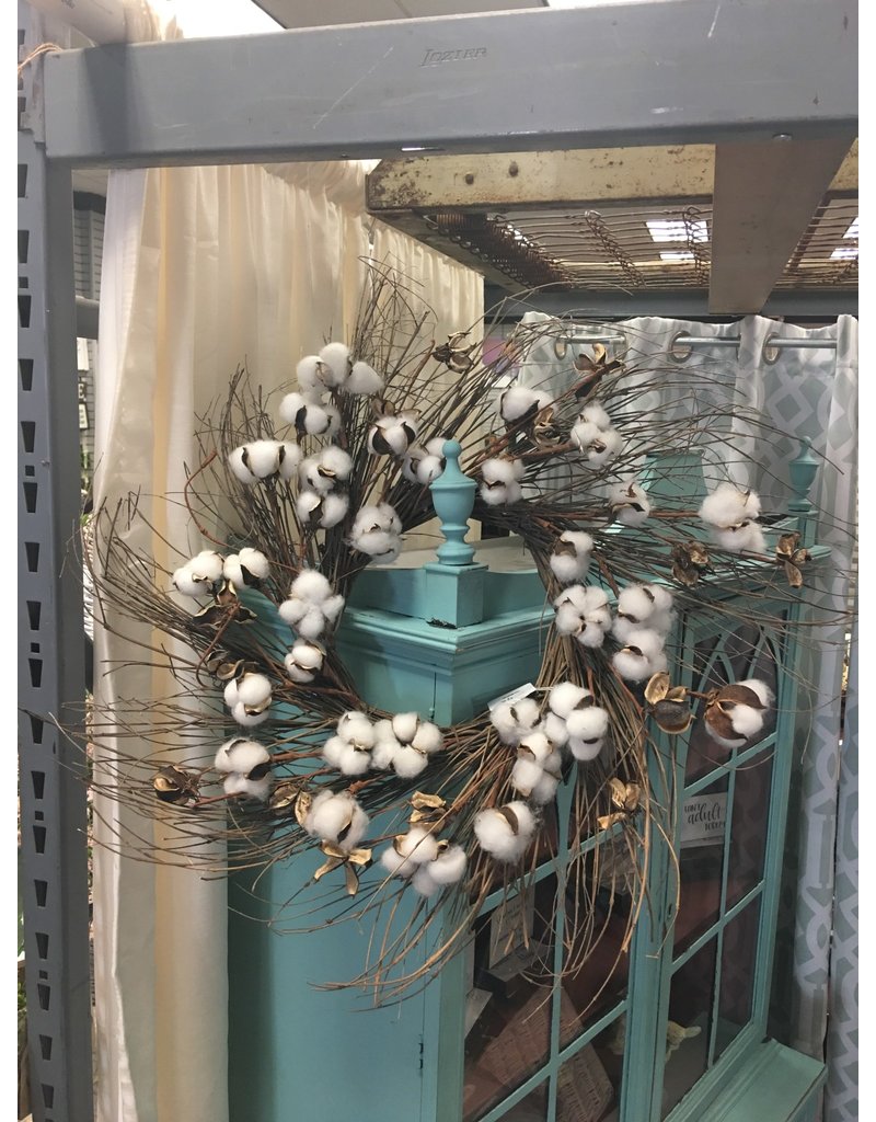 Cotton Branch Wreath 24"