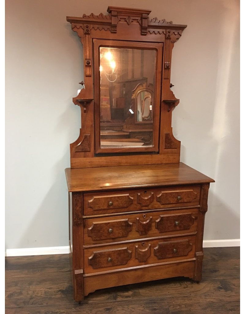 Walnut Victorian 3 Drawer Dresser W Mirror Heirloom Home