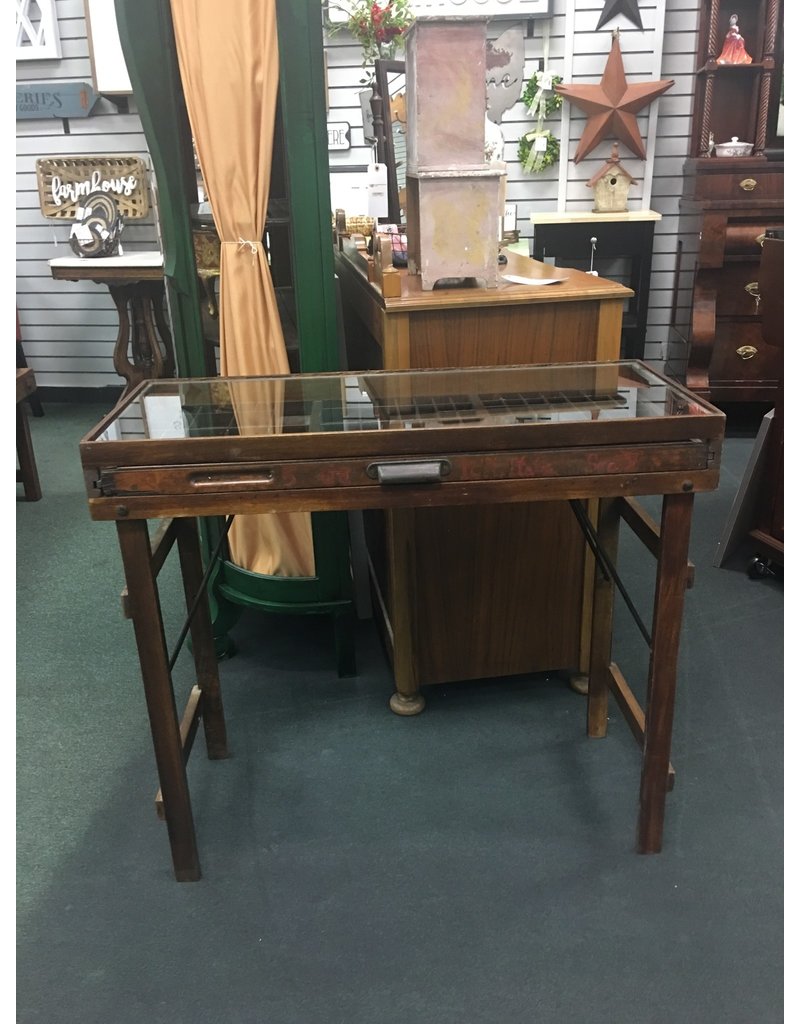 Printer Tray Glass Top Table Heirloom Home