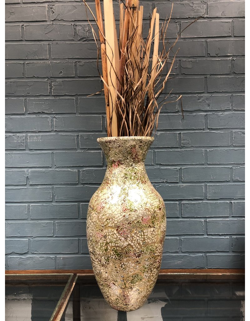 Mosaic Vase w/ Grass Decor