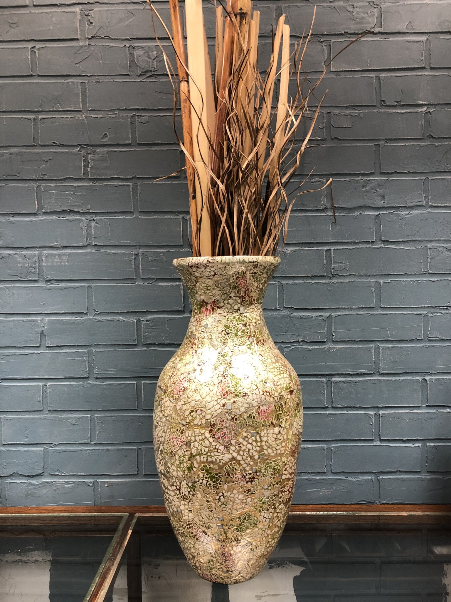 Mosaic Vase w/ Grass Decor - Heirloom Home