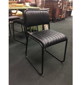 Black Leather and Metal Side Chair