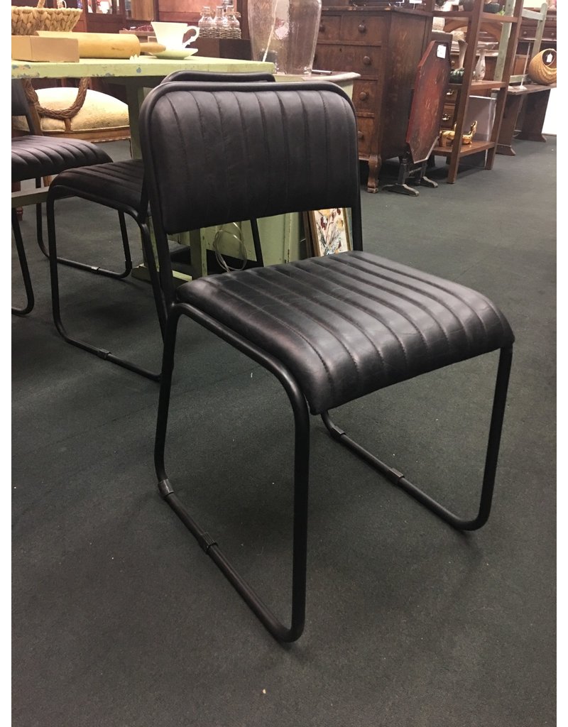 Black Leather and Metal Side Chair