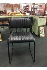 Black Leather and Metal Side Chair