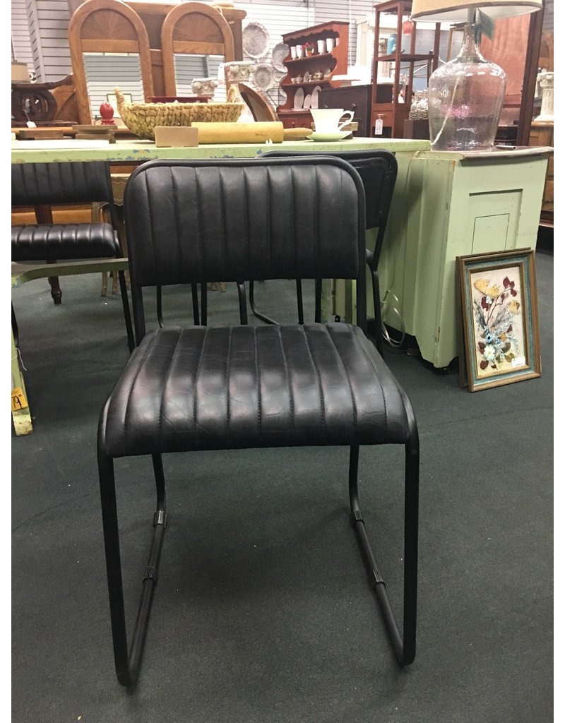 Set of 4 Black Leather and Metal Side Chairs
