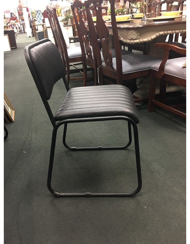 Black Leather and Metal Side Chair