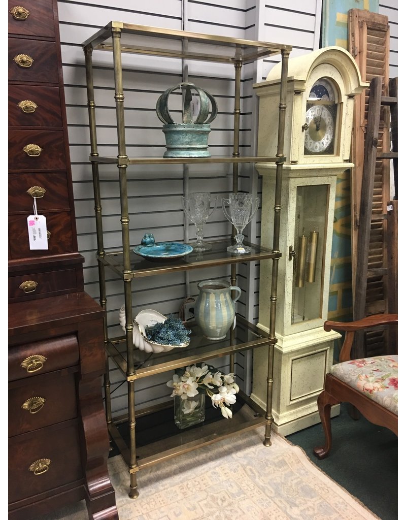 Brass Etagere w Smoke Glass Shelves