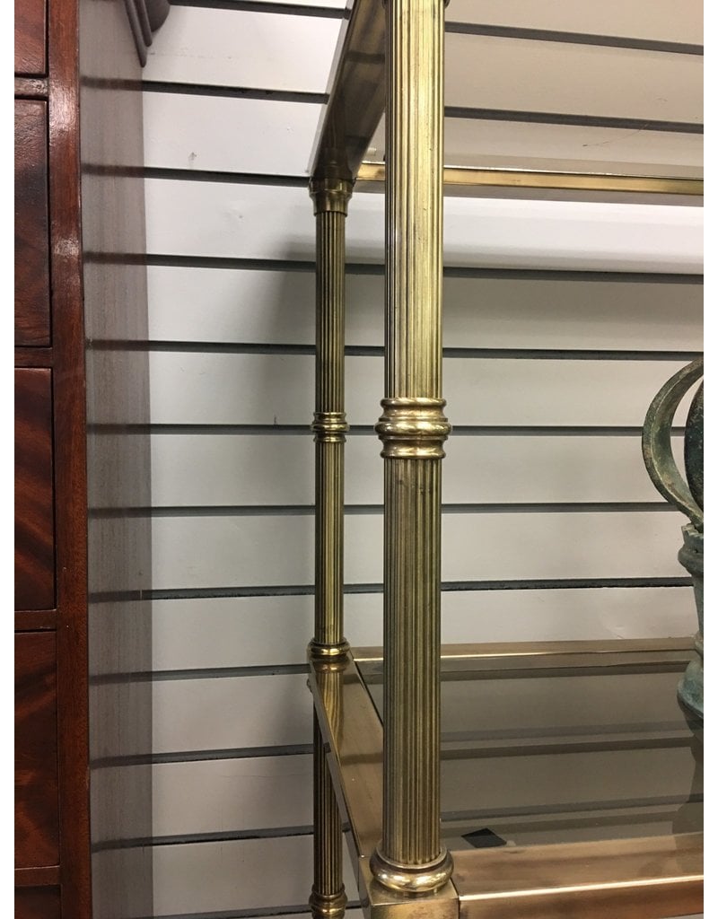 Brass Etagere w Smoke Glass Shelves