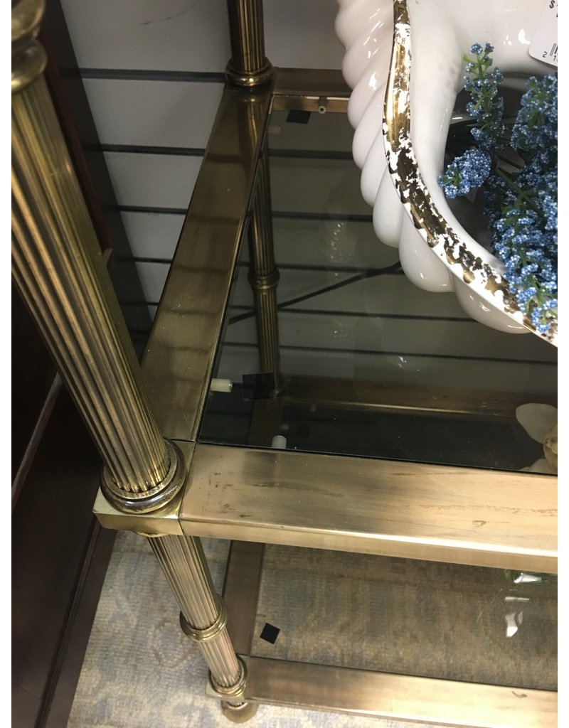 Brass Etagere w Smoke Glass Shelves