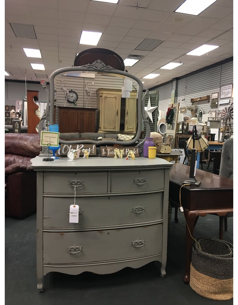 Gray Painted 4 Drawer Antique Dresser W Mirror Heirloom Home