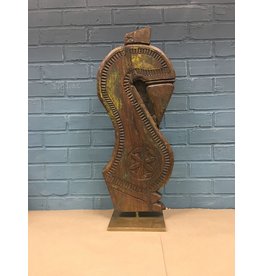 Rustic Carved Wood on Metal Stand