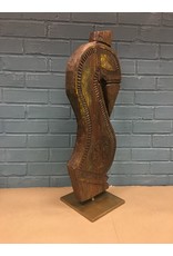 Rustic Carved Wood on Metal Stand